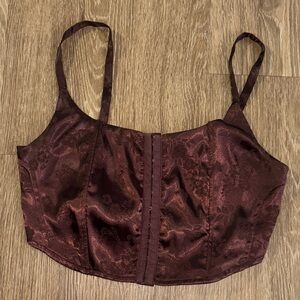 Chocolate Brown Floral Satin Corset Bralette Tank